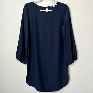 Amanda Uprichard 100% Silk Long Sleeve Elegant Navy Evening Dress